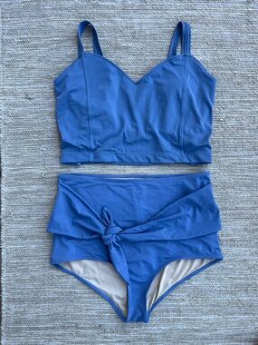 Korni Jeane Blue Denim Swim Set Original Latter-Back Top Tie-Up-Front Bottom XL